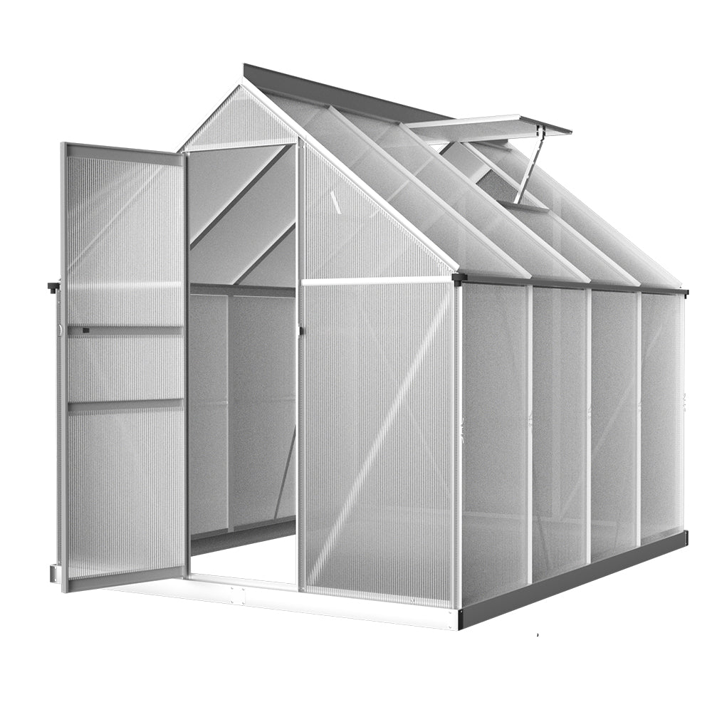 Greenhouse | Aluminium Polycarbonate Green House Garden Shed | Greenfingers | 2.4x1.9M | Silver