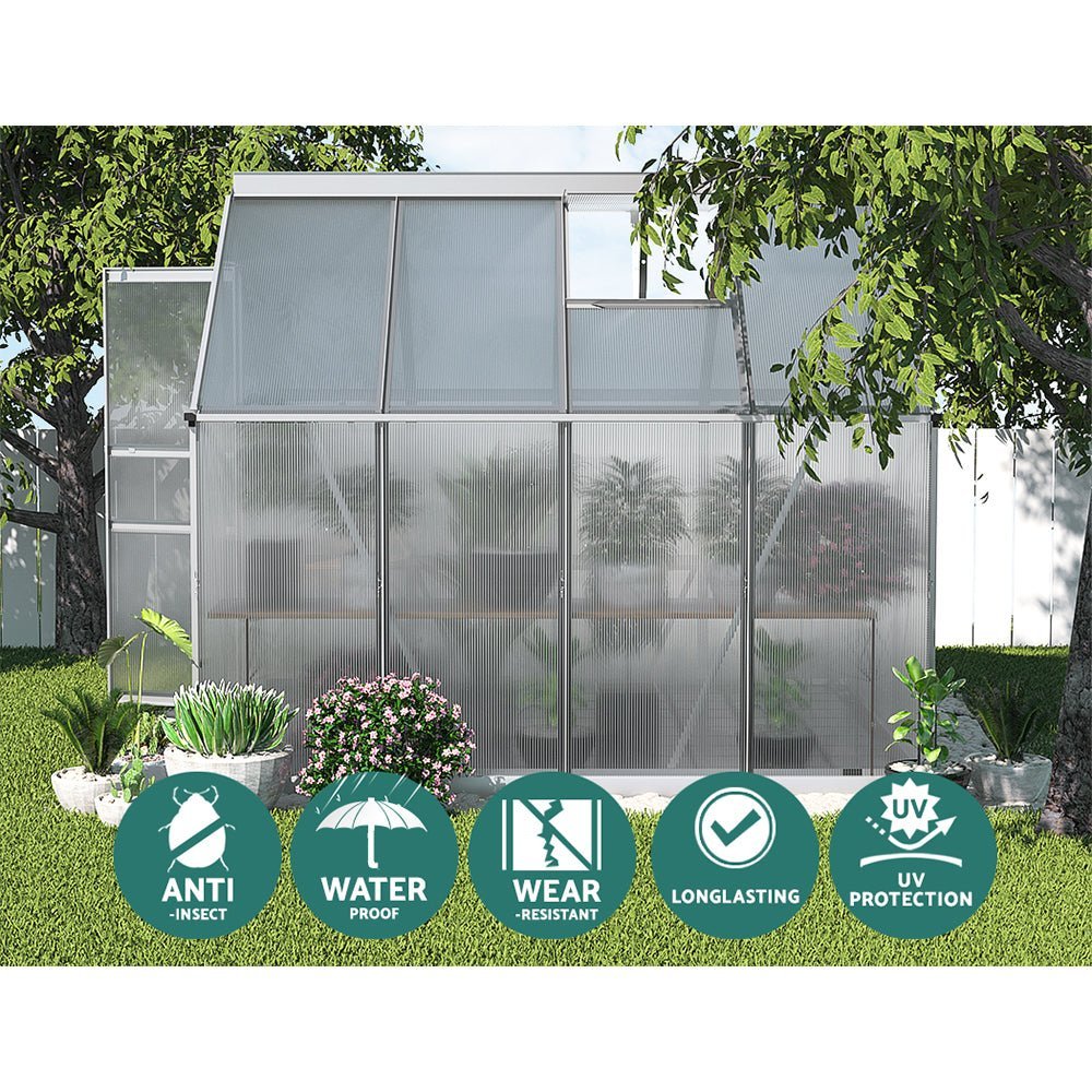 Greenhouse | Aluminium Polycarbonate Green House Garden Shed | Greenfingers | 2.4x1.9M | Silver