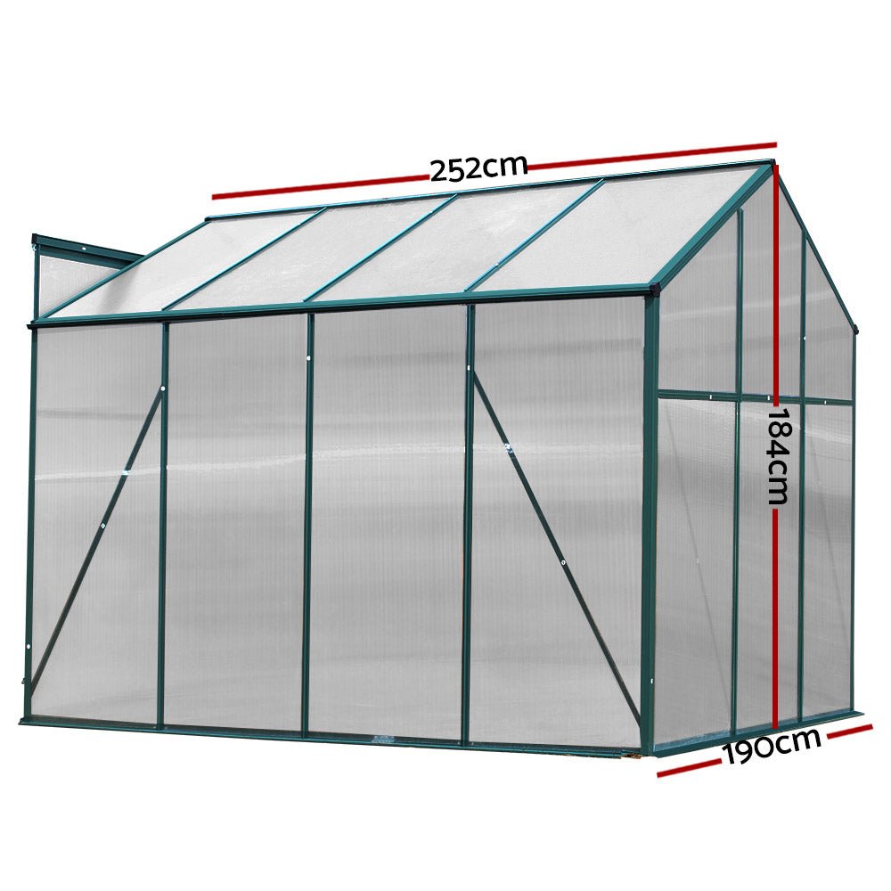 Greenhouse | Aluminium Polycarbonate Green House Garden Shed | Greenfingers | 2.52x1.9M | Green