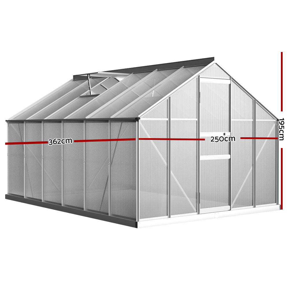 Greenhouse | Aluminium Polycarbonate Green House Garden Shed | Greenfingers | 3.6x2.5M | Silver