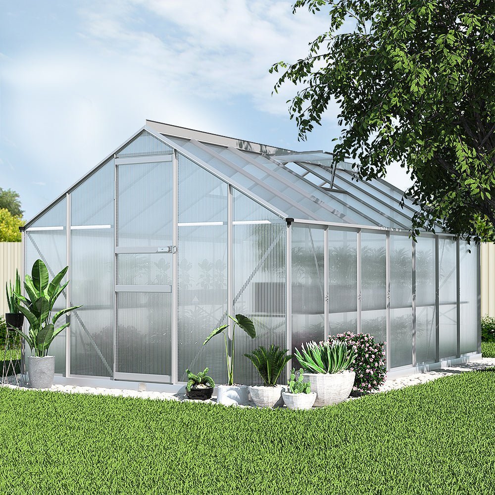 Greenhouse | Aluminium Polycarbonate Large Green House Garden Shed | Greenfingers | 4.2x2.5M | Silver
