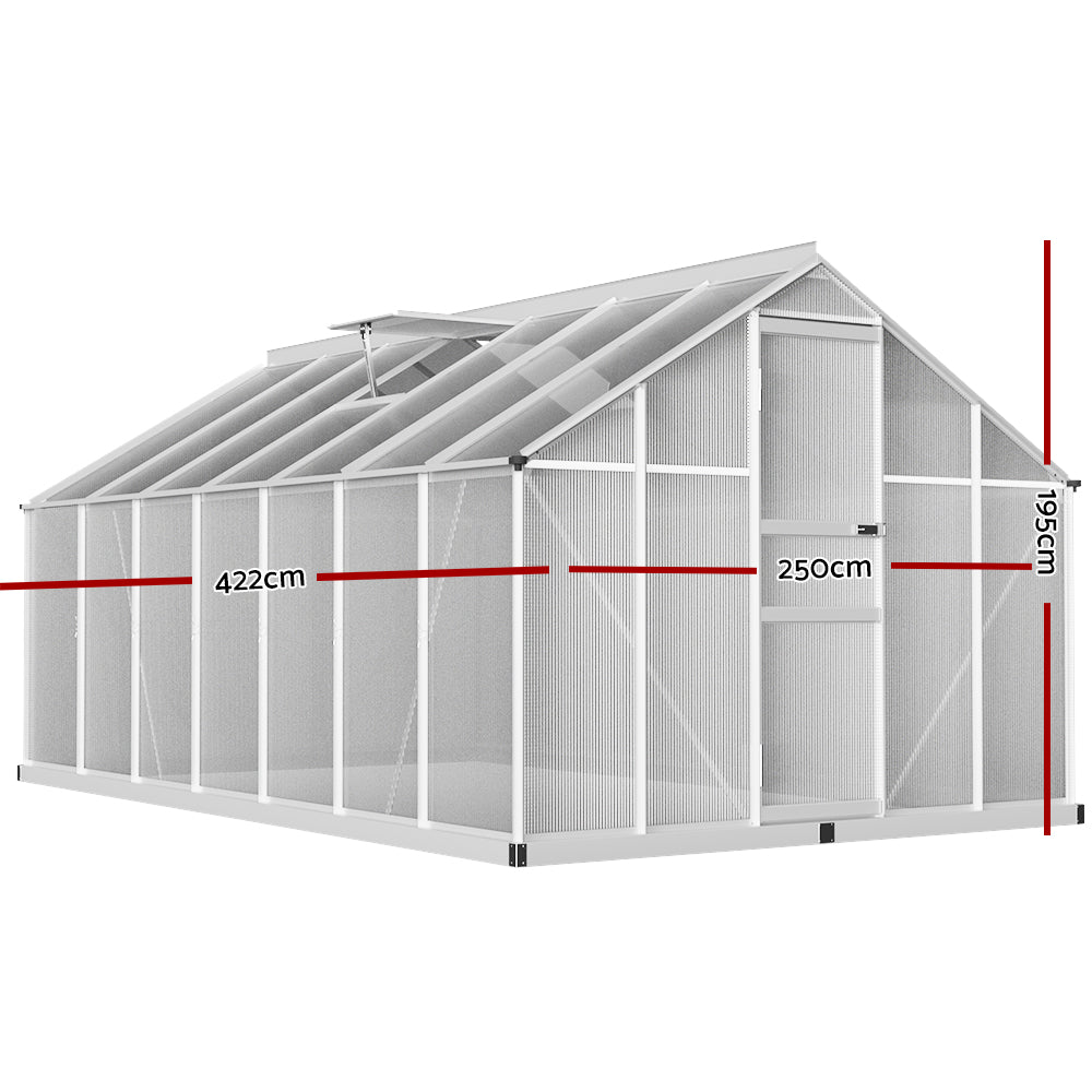 Greenhouse | Aluminium Polycarbonate Large Green House Garden Shed | Greenfingers | 4.2x2.5M | Silver