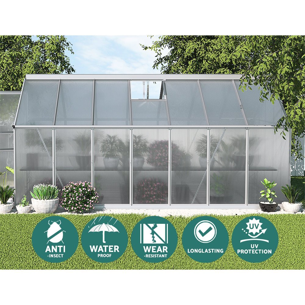 Greenhouse | Aluminium Polycarbonate Large Green House Garden Shed | Greenfingers | 4.2x2.5M | Silver