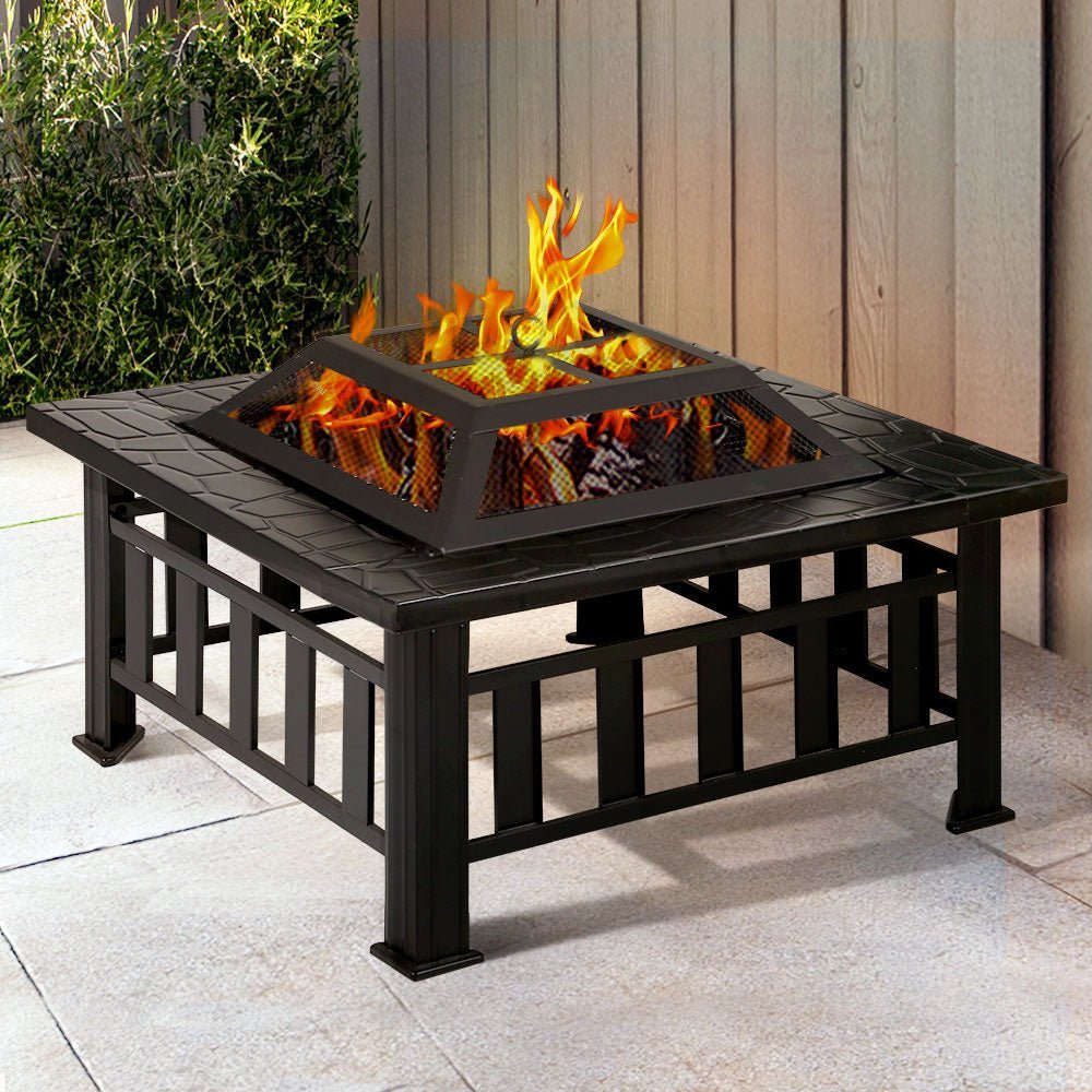 Fire Pit | Square BBQ Grill Table | Grillz Brand | 81cm | Black
