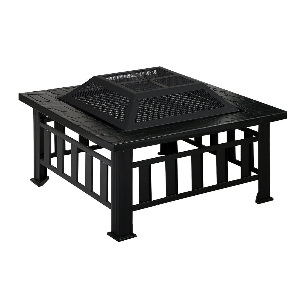 Fire Pit | Square BBQ Grill Table | Grillz Brand | 81cm | Black