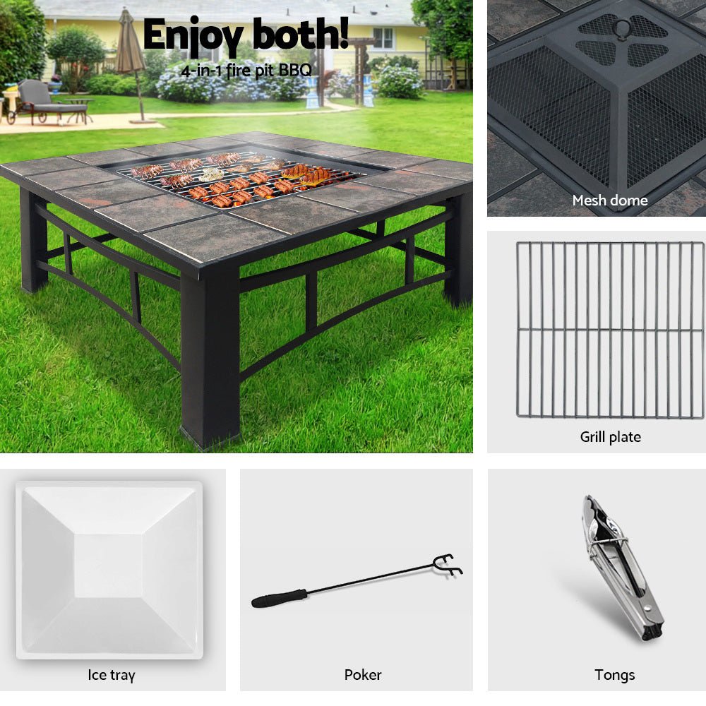 Fire Pit | Square 4-in-1 BBQ Grill, Ice Bucket and Table | Grillz Brand | 81cm