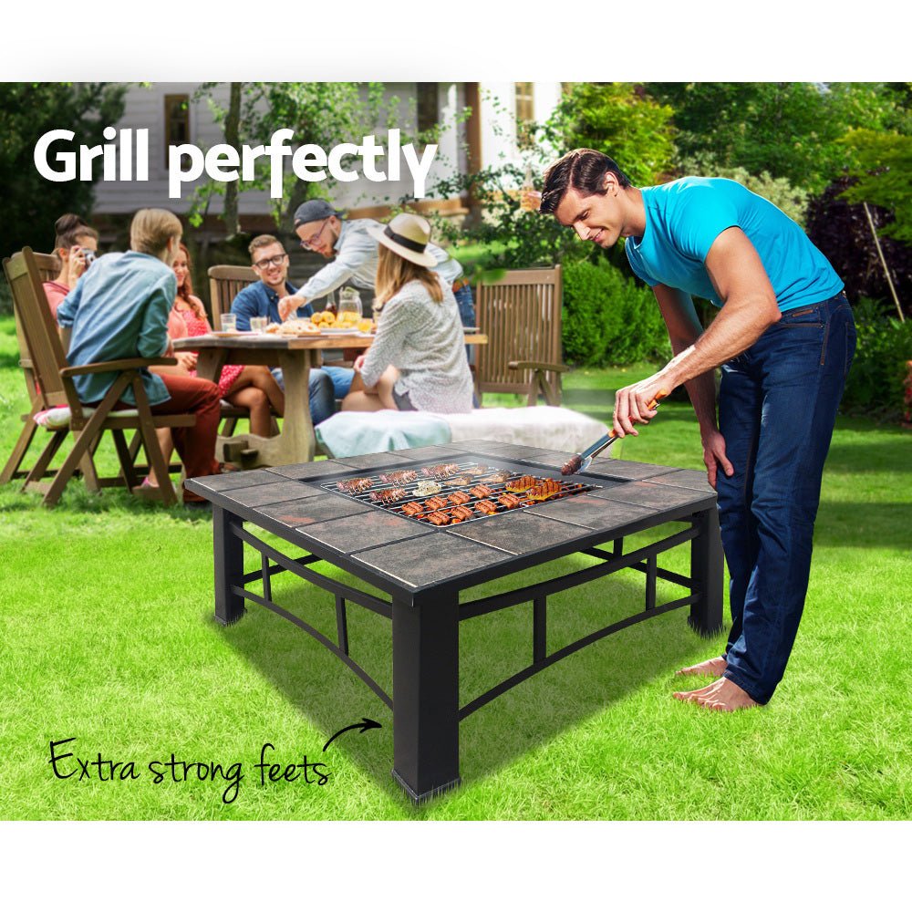 Fire Pit | Square 4-in-1 BBQ Grill, Ice Bucket and Table | Grillz Brand | 81cm