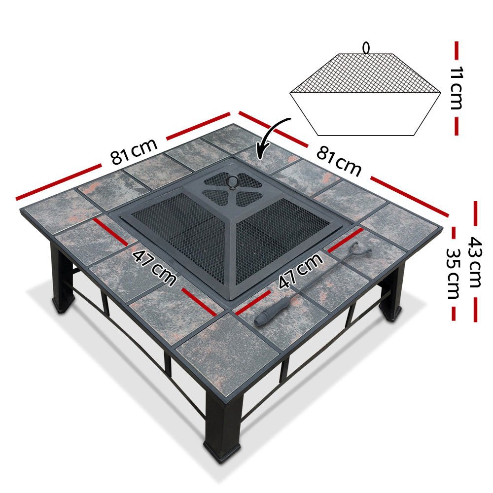 Fire Pit | Square 4-in-1 BBQ Grill, Ice Bucket and Table | Grillz Brand | 81cm