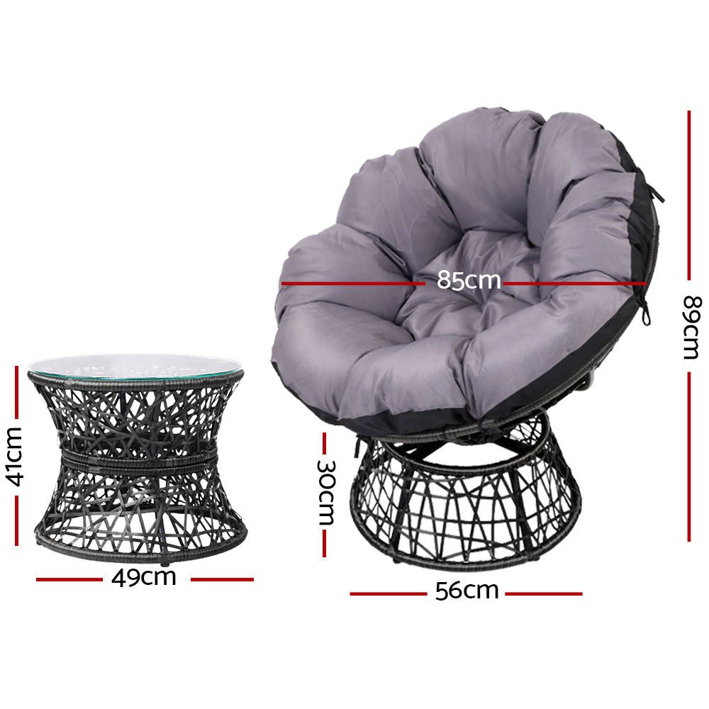 Moon Chair with Side Table Papasan Outdoor Seating - Black