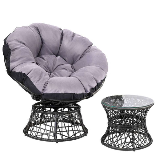 Moon Chair with Side Table Papasan Outdoor Seating - Black