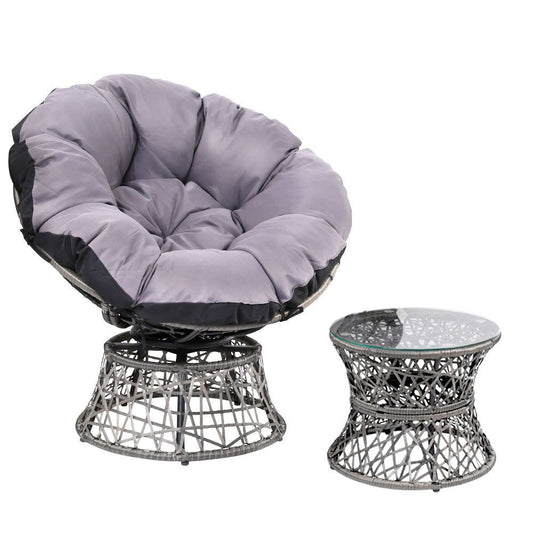 Moon Chair with Side Table Papasan Outdoor Seating - Grey