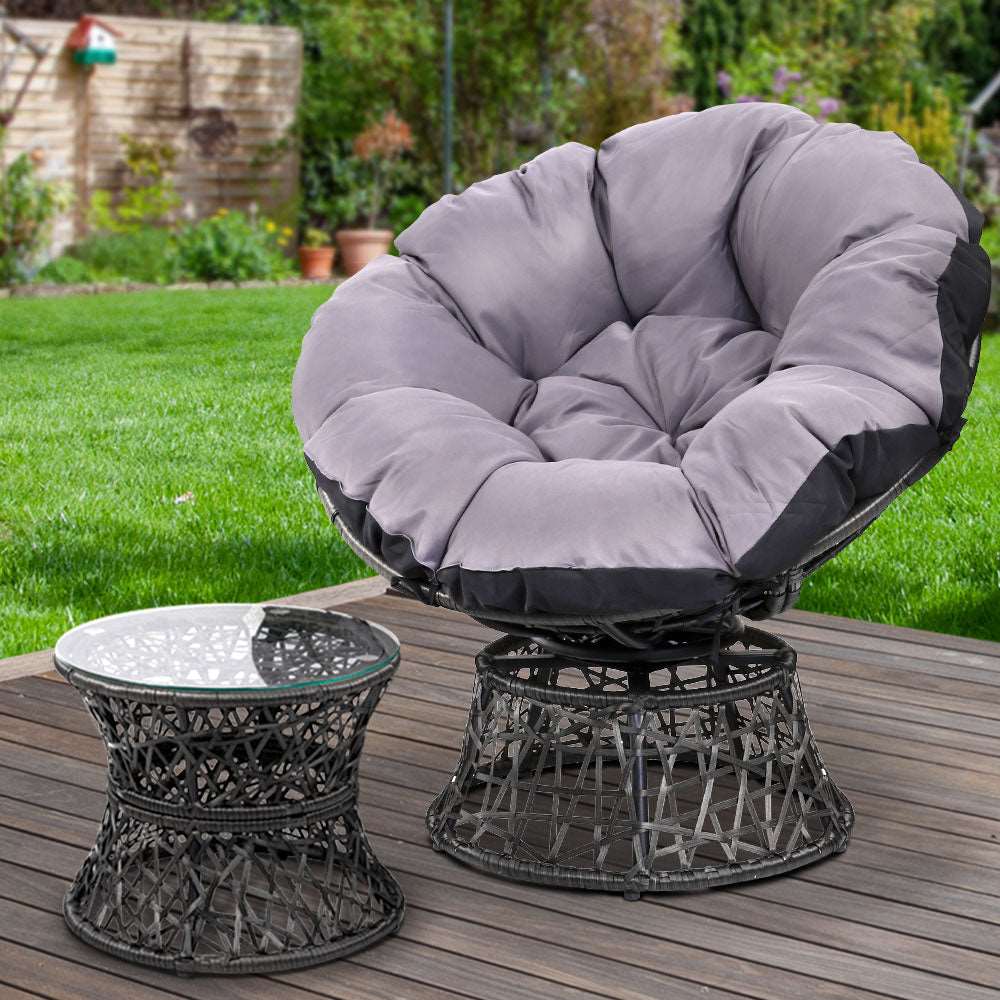 Moon Chair with Side Table Papasan Outdoor Seating - Black