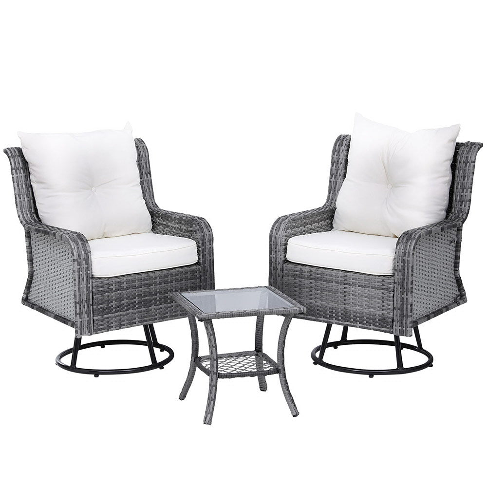 Conversation Set | 360 Deg Swivel Chairs | Wicker | Gardeon | Grey