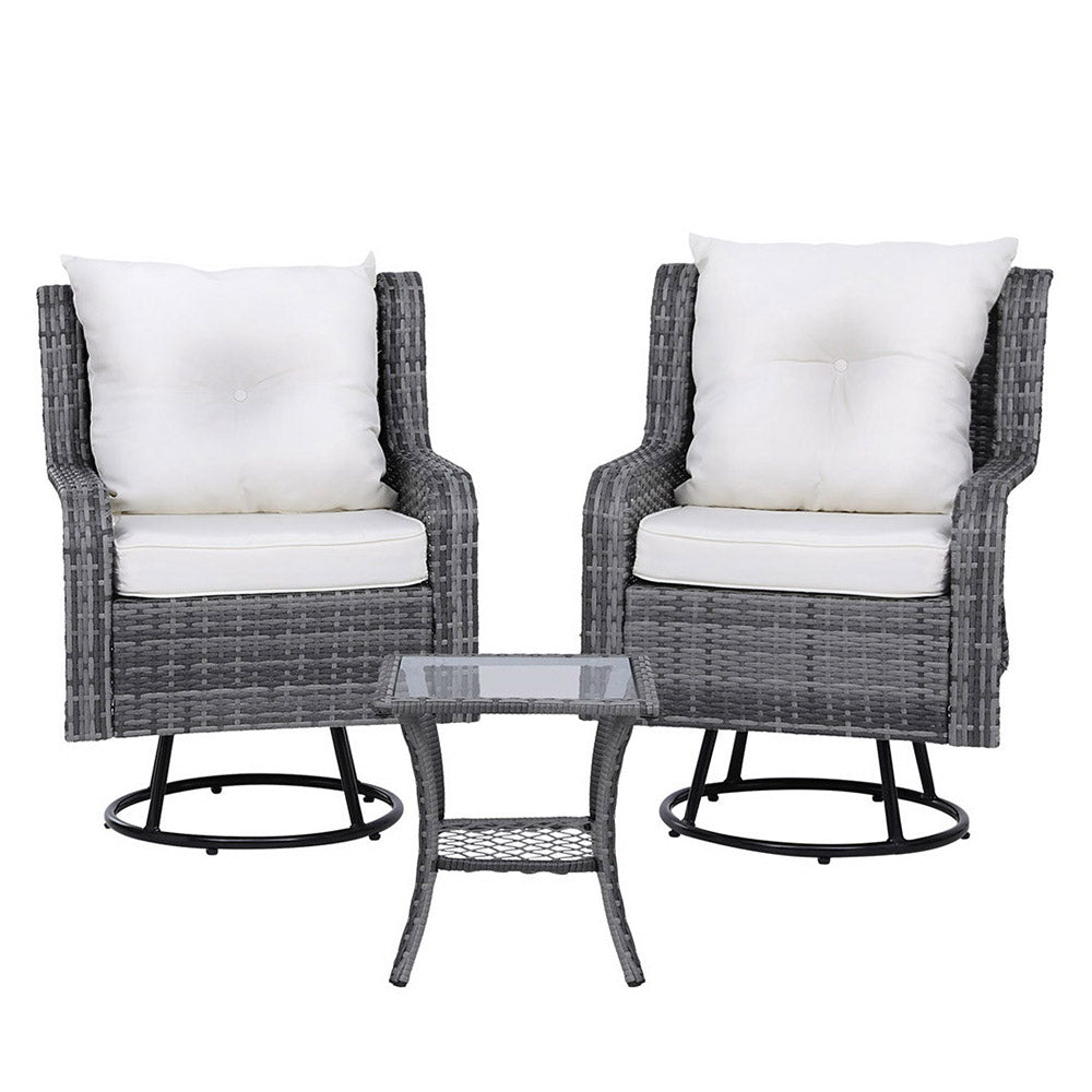 Conversation Set | 360 Deg Swivel Chairs | Wicker | Gardeon | Grey