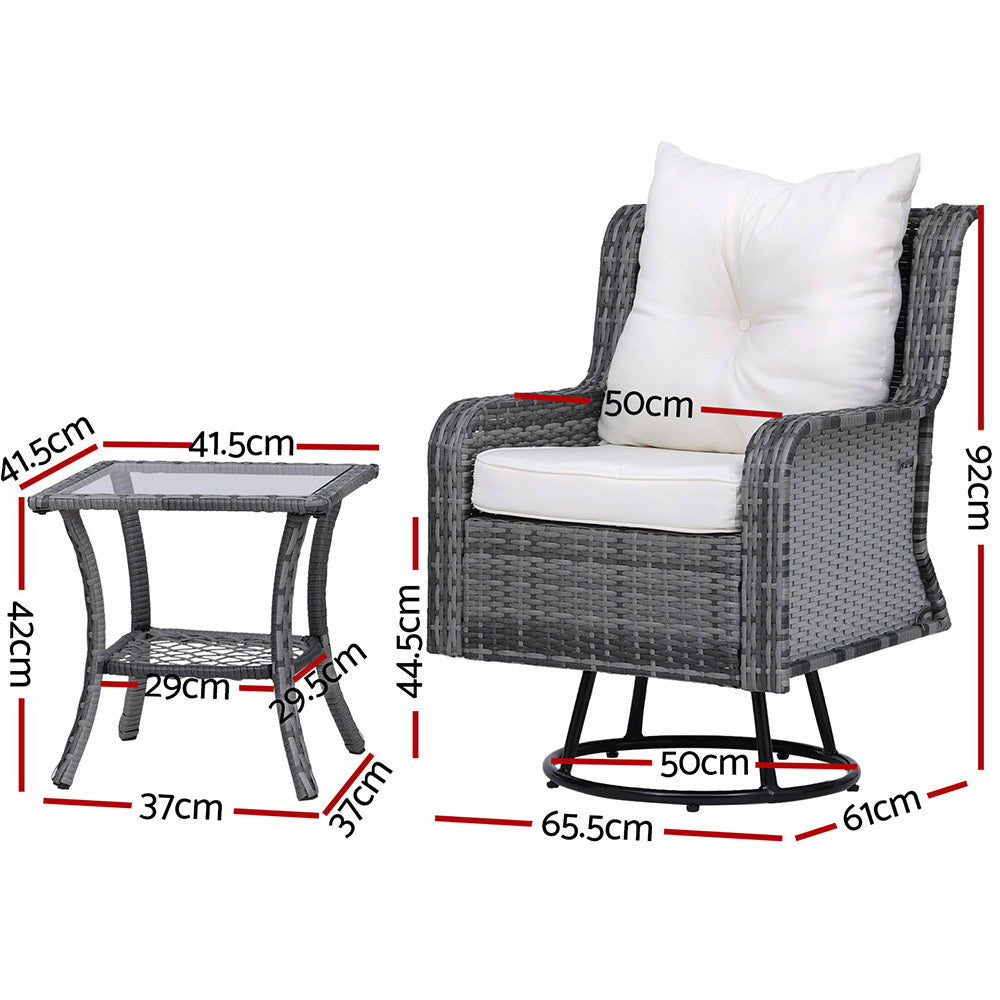 Conversation Set | 360 Deg Swivel Chairs | Wicker | Gardeon | Grey
