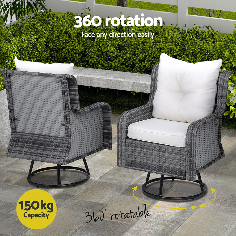 Conversation Set | 360 Deg Swivel Chairs | Wicker | Gardeon | Grey
