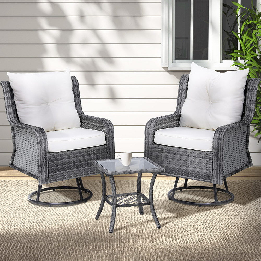 Conversation Set | 360 Deg Swivel Chairs | Wicker | Gardeon | Grey