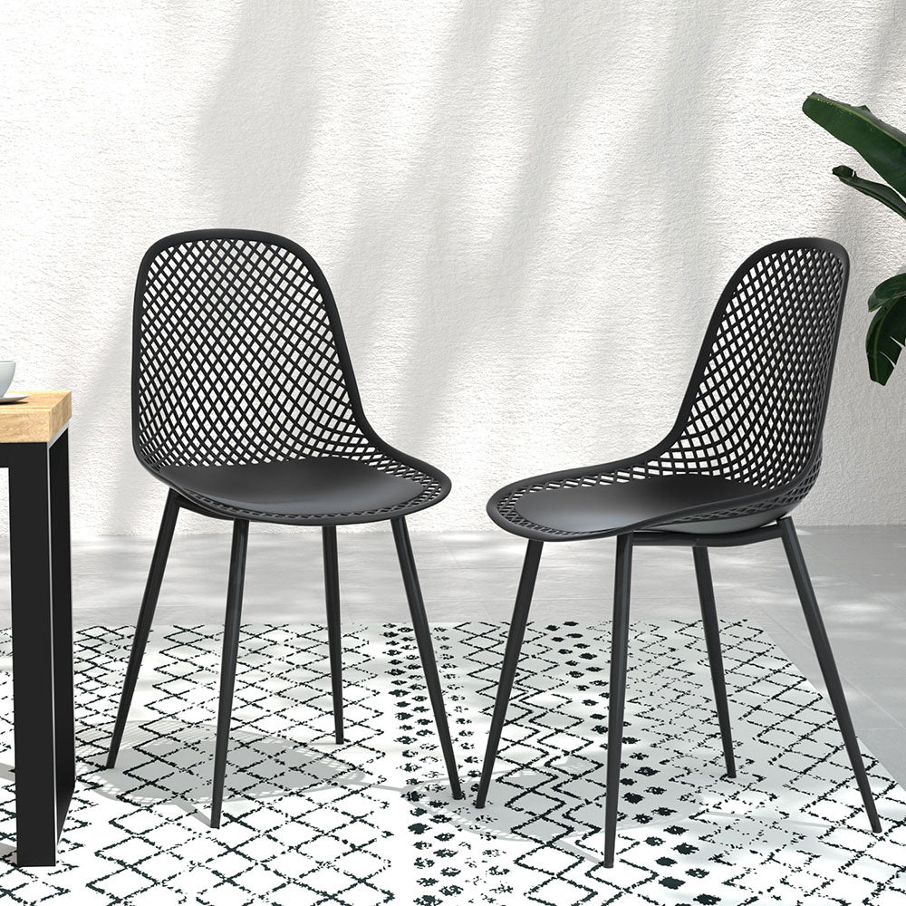 Outdoor Dining Chair | Set of 4 | Modern Plastic Moulded Chairs | Gardeon | Black