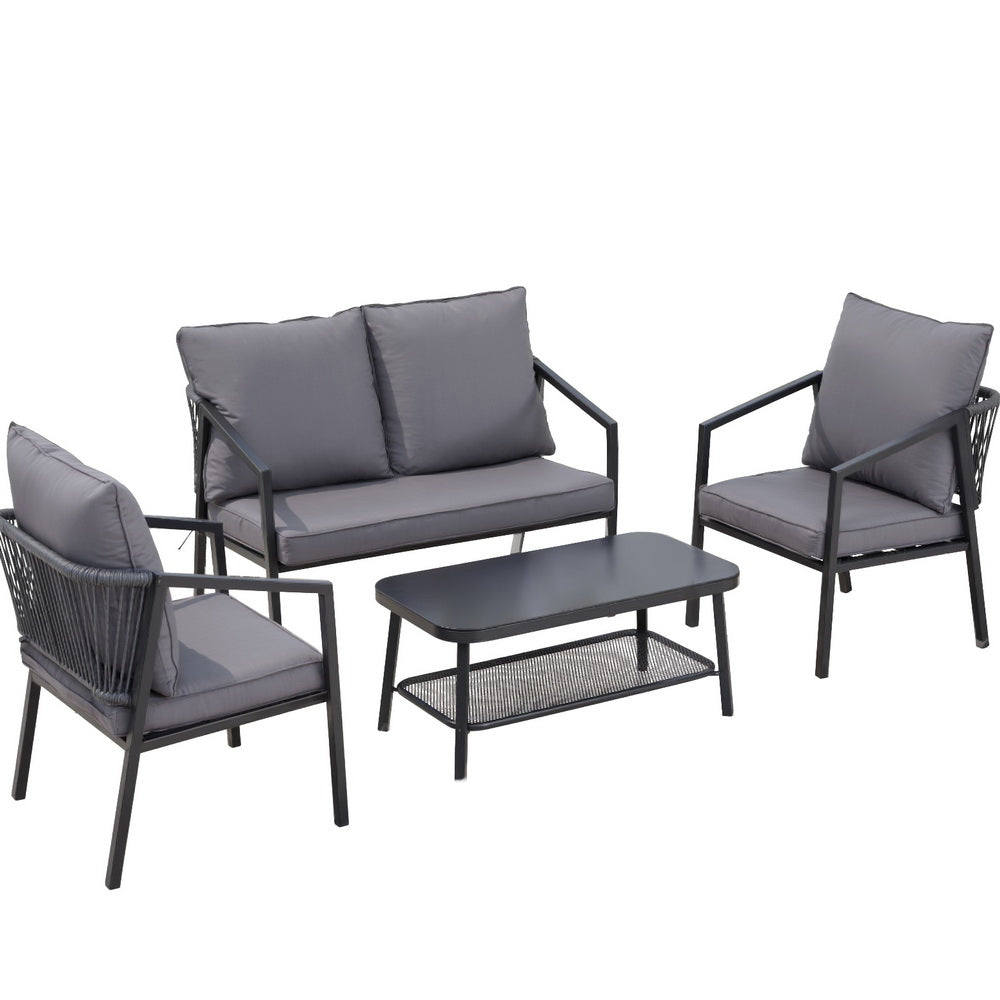 Outdoor Sofa Lounge Set | Contemporary Rope Design | Black & Grey