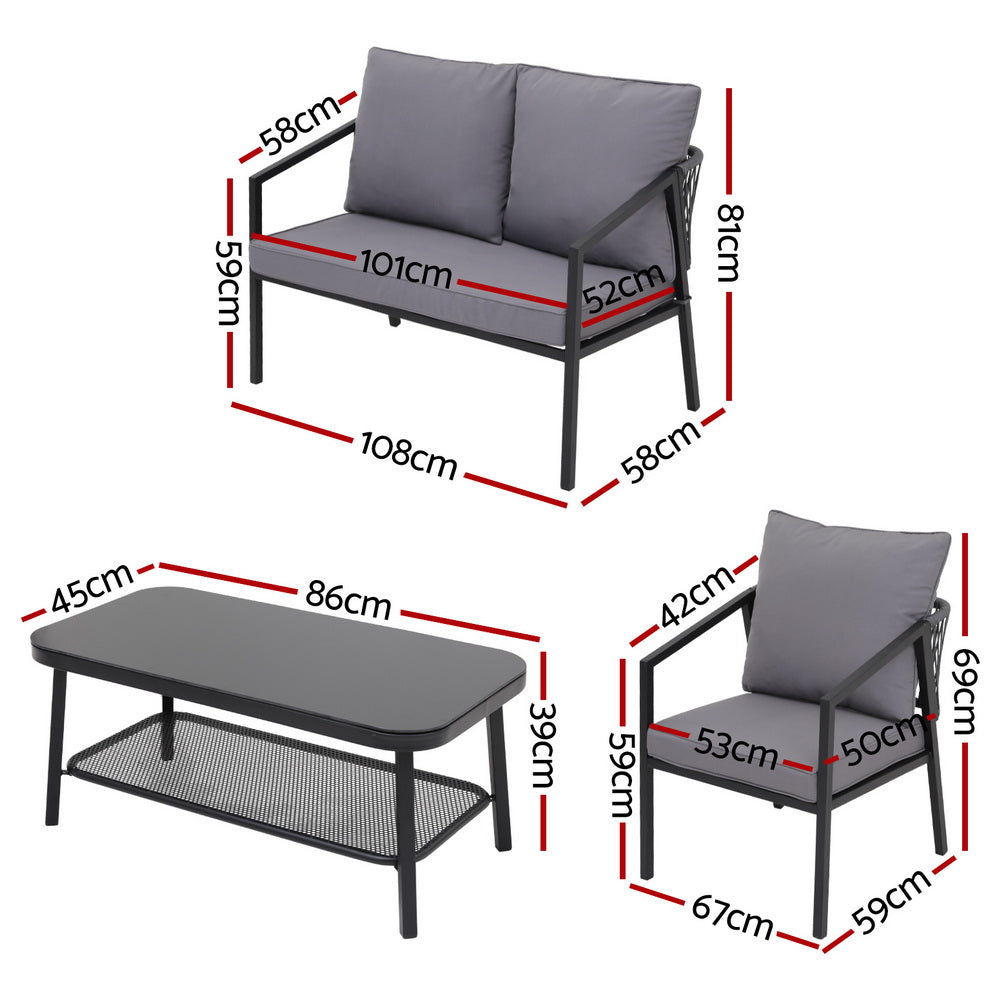 Outdoor Sofa Lounge Set | Contemporary Rope Design | Black & Grey
