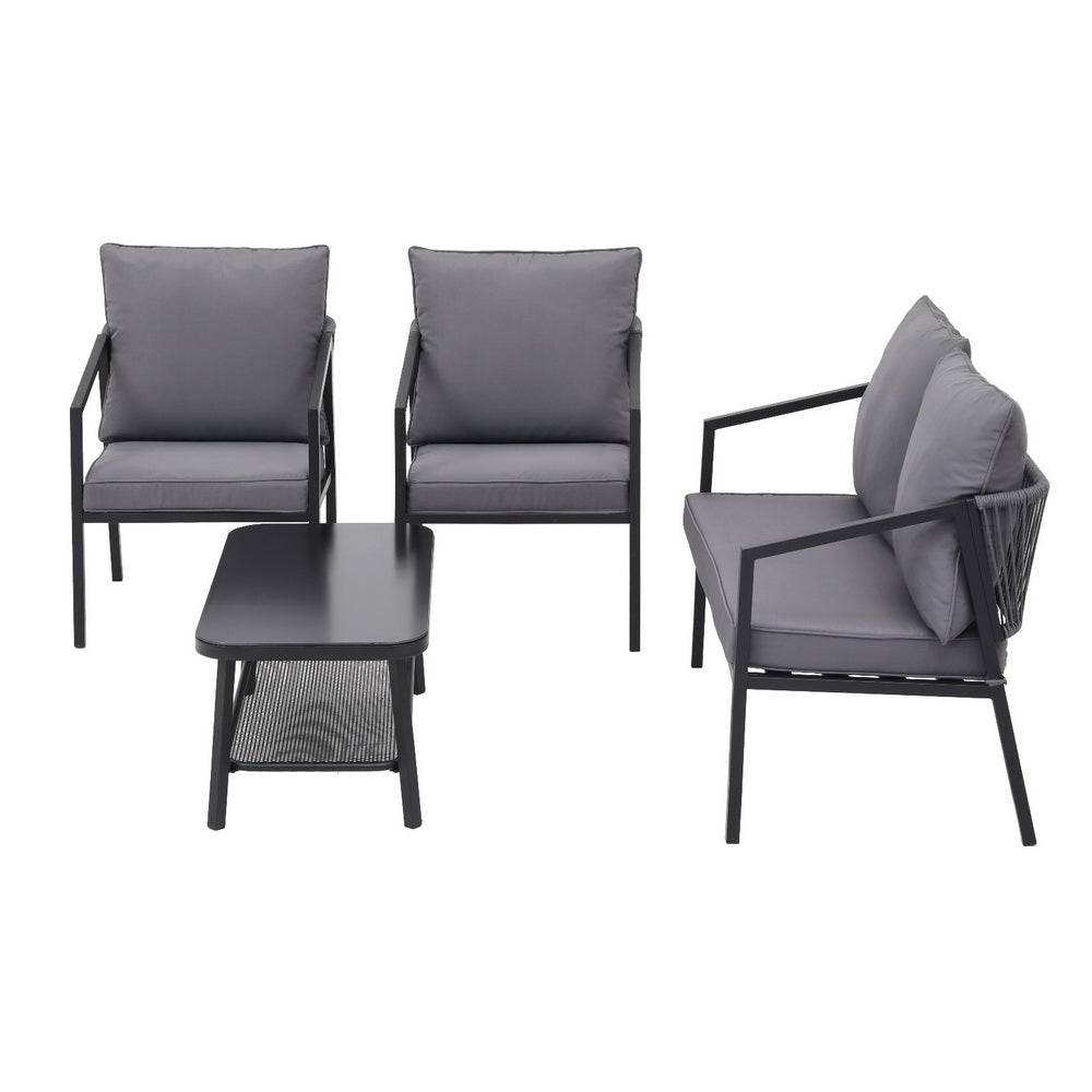 Outdoor Sofa Lounge Set | Contemporary Rope Design | Black & Grey
