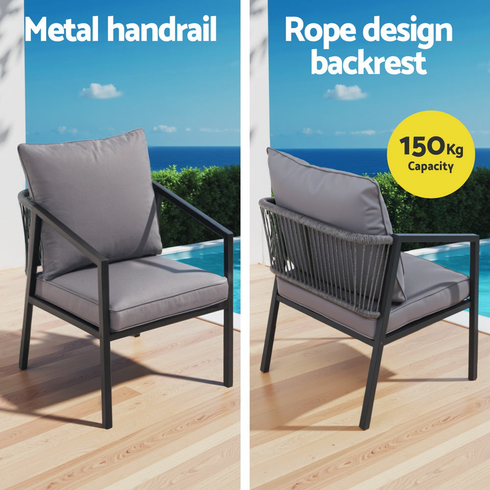 Outdoor Lounge Set | Contemporary Sofa with Rope Design | Black & Grey