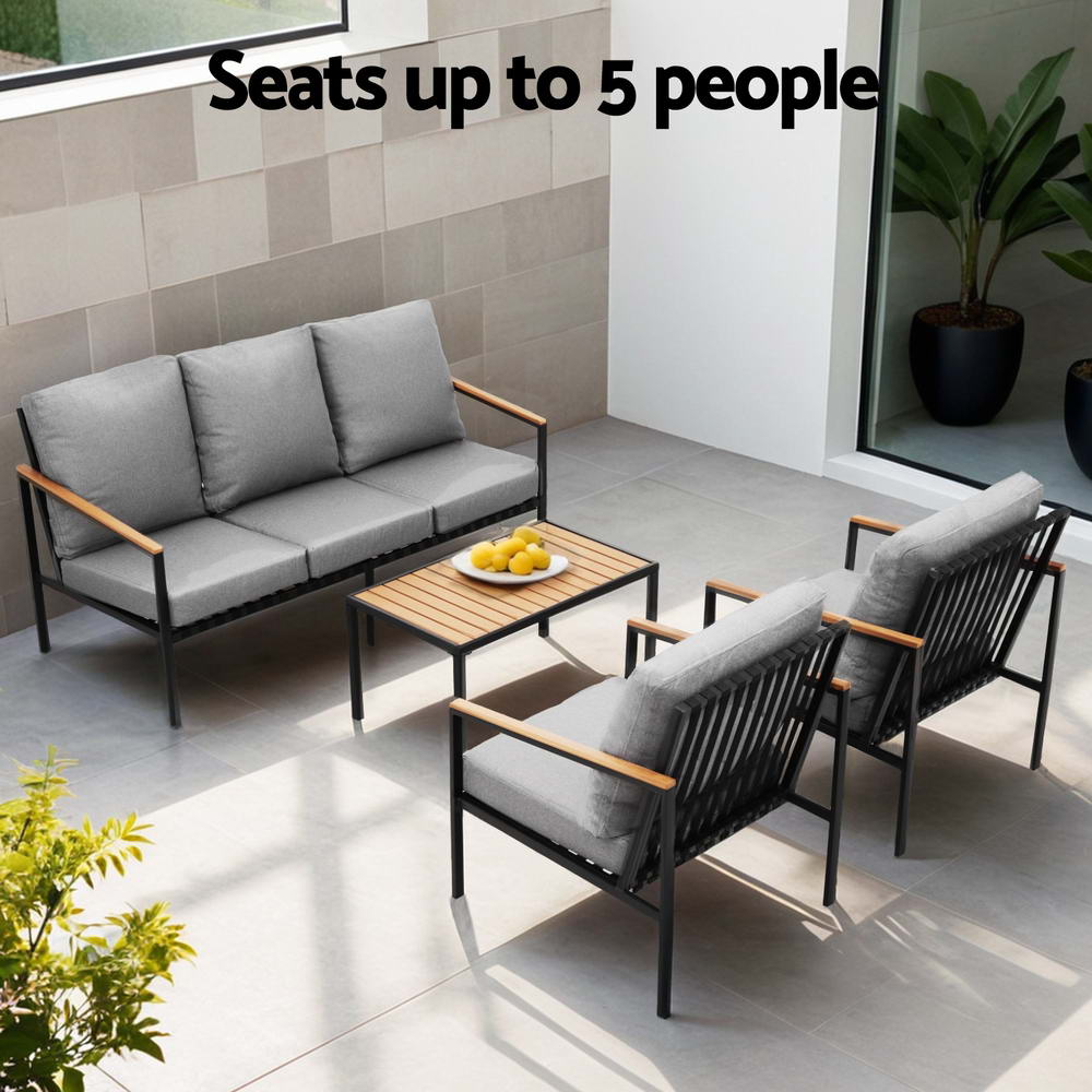 Outdoor Sofa Set | 5 Seats | Sofa Chairs and Table | Modern Relaxed Design