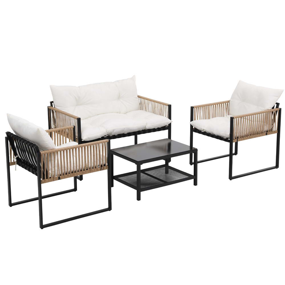 4 Seater Outdoor Sofa Set | Table Chairs and Sofa | Square Rope Design