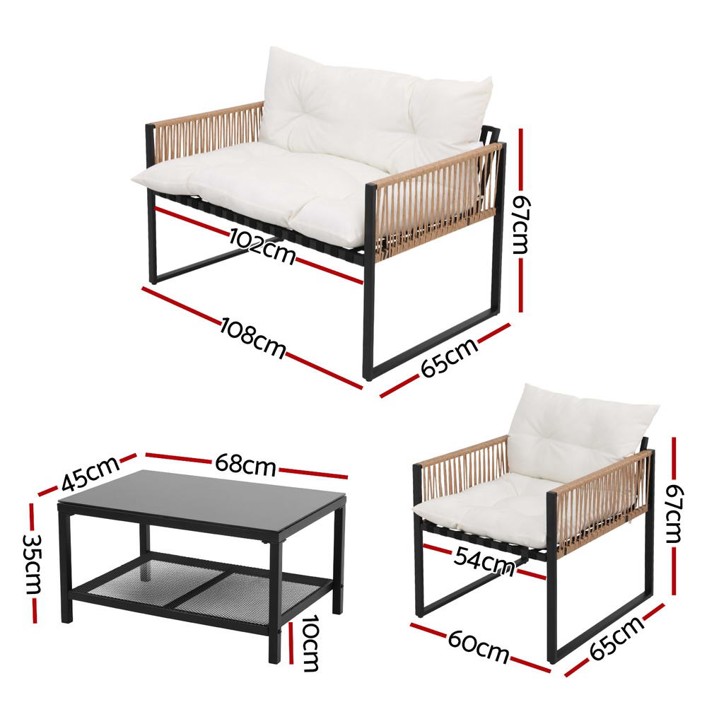 4 Seater Outdoor Sofa Set | Table Chairs and Sofa | Square Rope Design