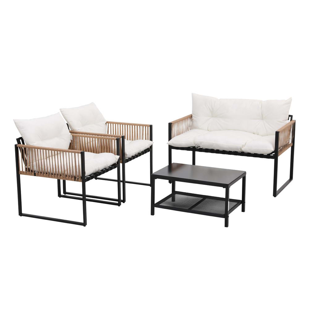 4 Seater Outdoor Sofa Set | Table Chairs and Sofa | Square Rope Design