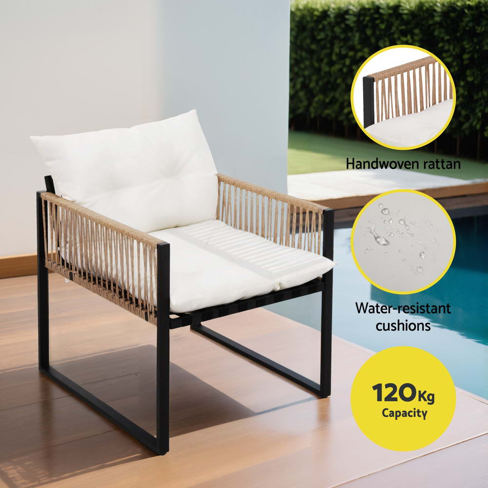 4 Seater Outdoor Sofa Set | Table Chairs and Sofa | Square Rope Design