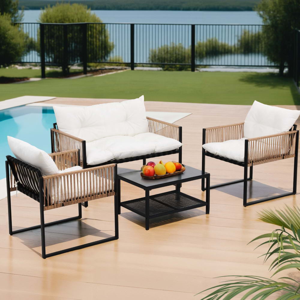 4 Seater Outdoor Sofa Set | Table Chairs and Sofa | Square Rope Design