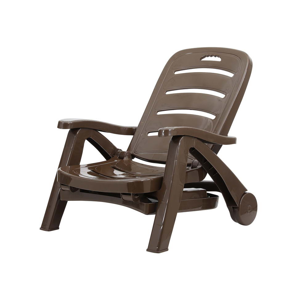 Sun Lounge Recliner Chair Folding Chaise Lounge Wheels Outdoor Brown