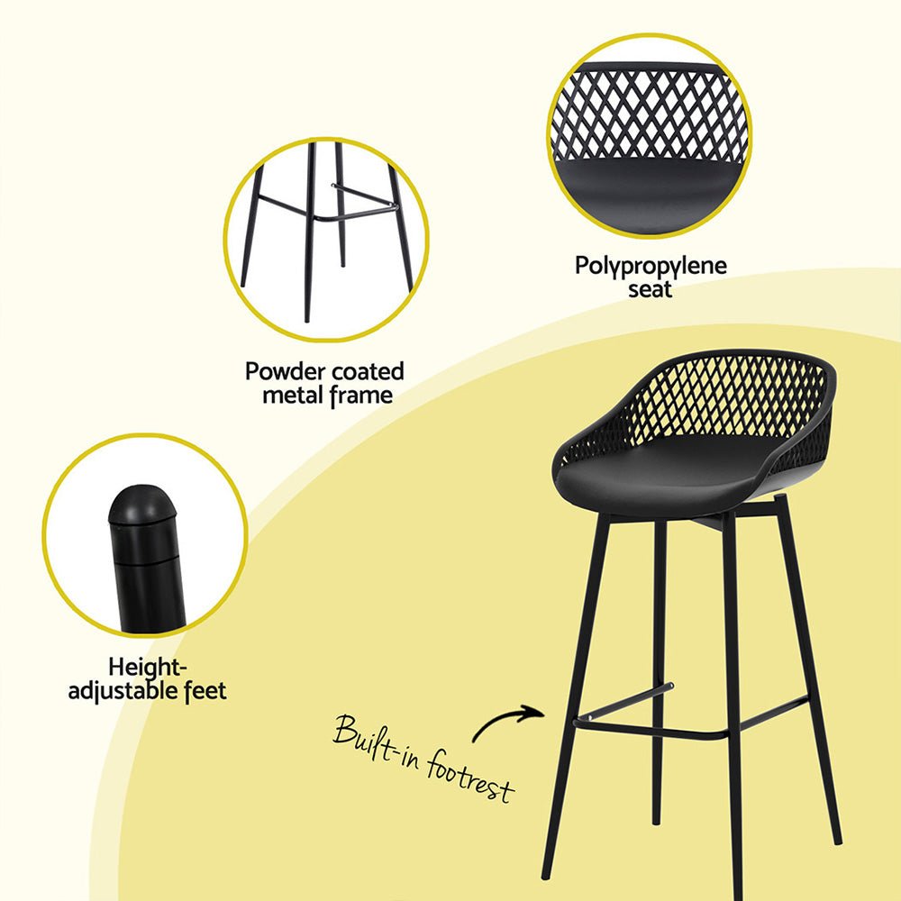 Outdoor Bar Chairs Gardeon 2-Piece Bar Stools Plastic Metal Dining Chair Black