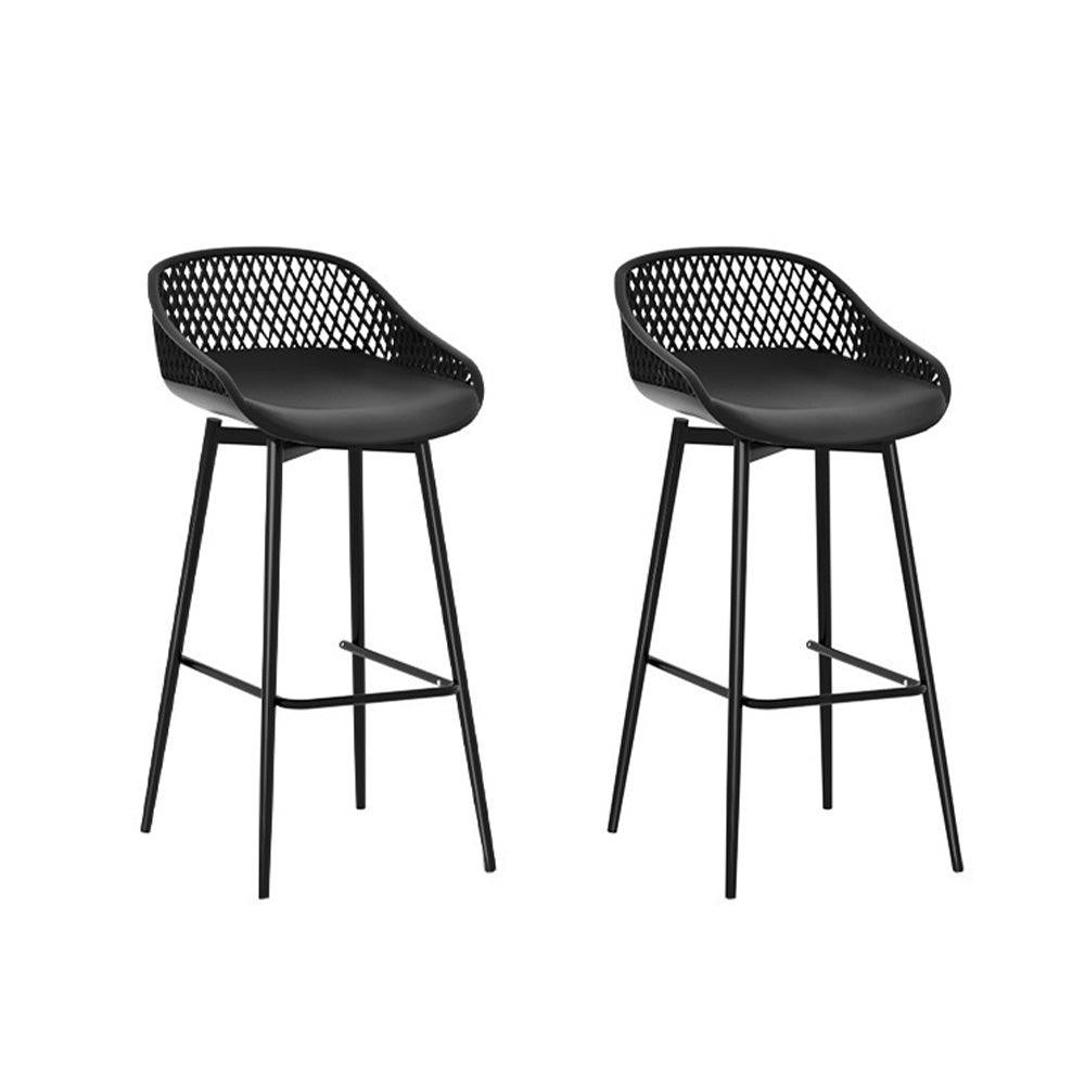 Outdoor Bar Chairs Gardeon 2-Piece Bar Stools Plastic Metal Dining Chair Black