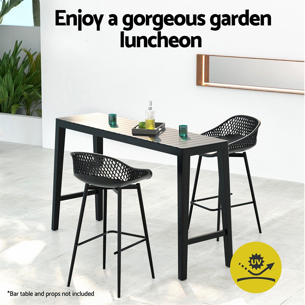 Outdoor Bar Chairs Gardeon 2-Piece Bar Stools Plastic Metal Dining Chair Black