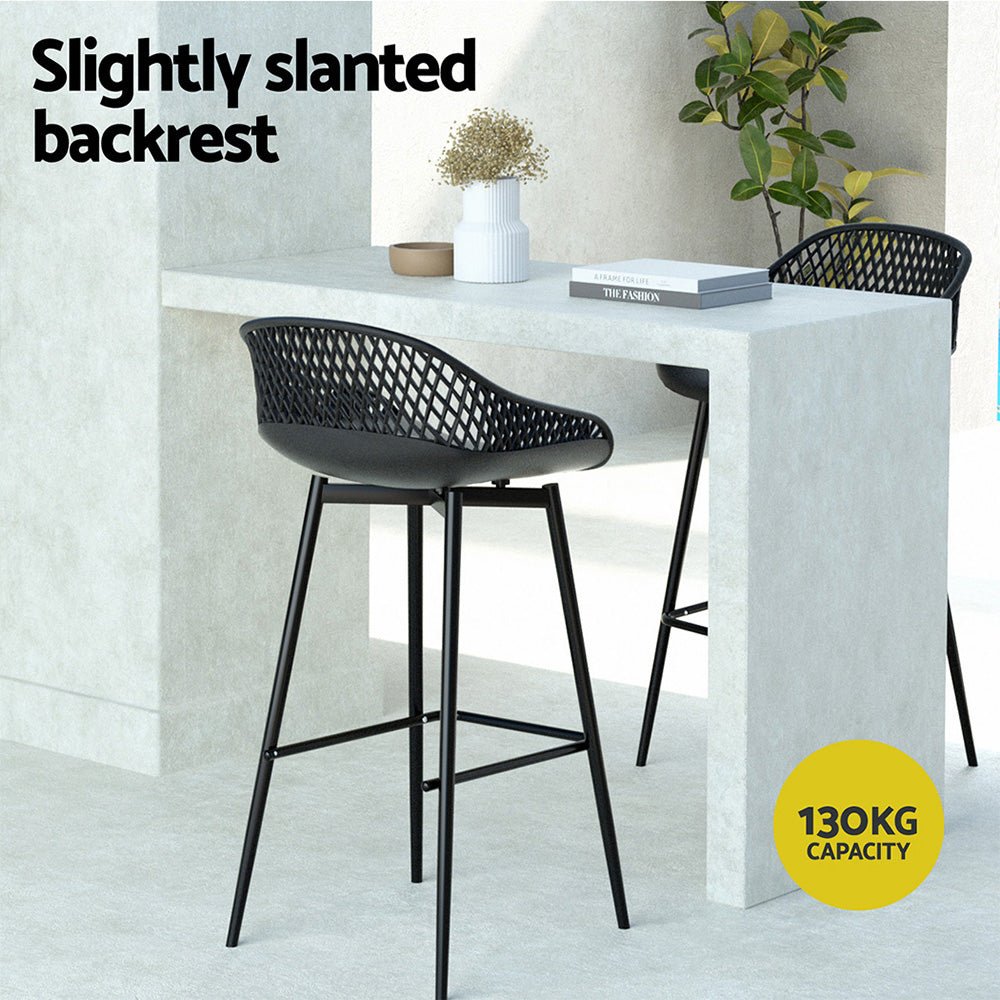Outdoor Bar Chairs Gardeon 2-Piece Bar Stools Plastic Metal Dining Chair Black