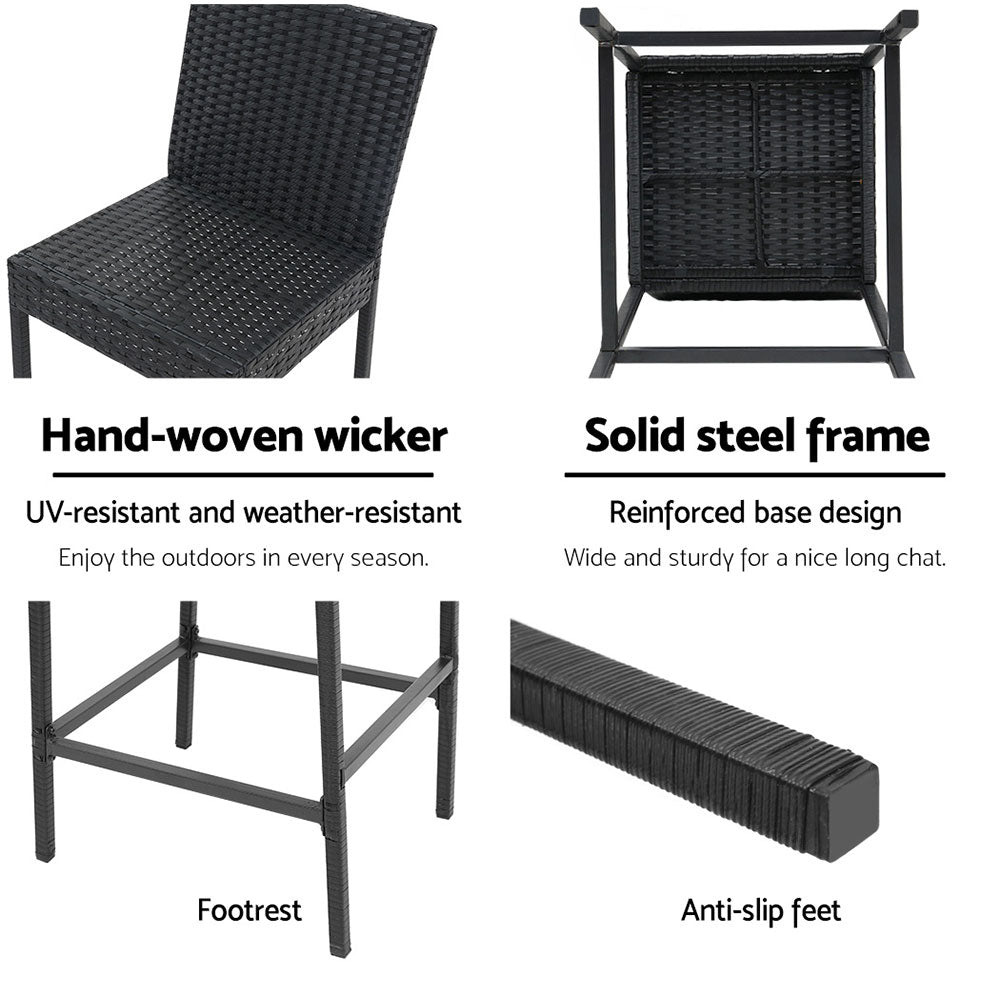 Outdoor Bar Chair 2x Outdoor Furniture Rattan Black