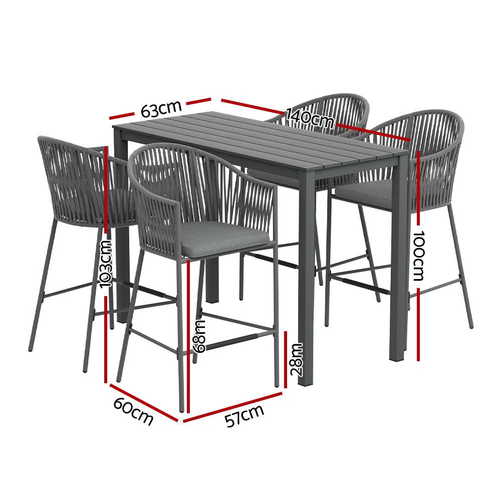Outdoor Bar Table Set for 4 | Luxury Outdoor Rope Design | Grey