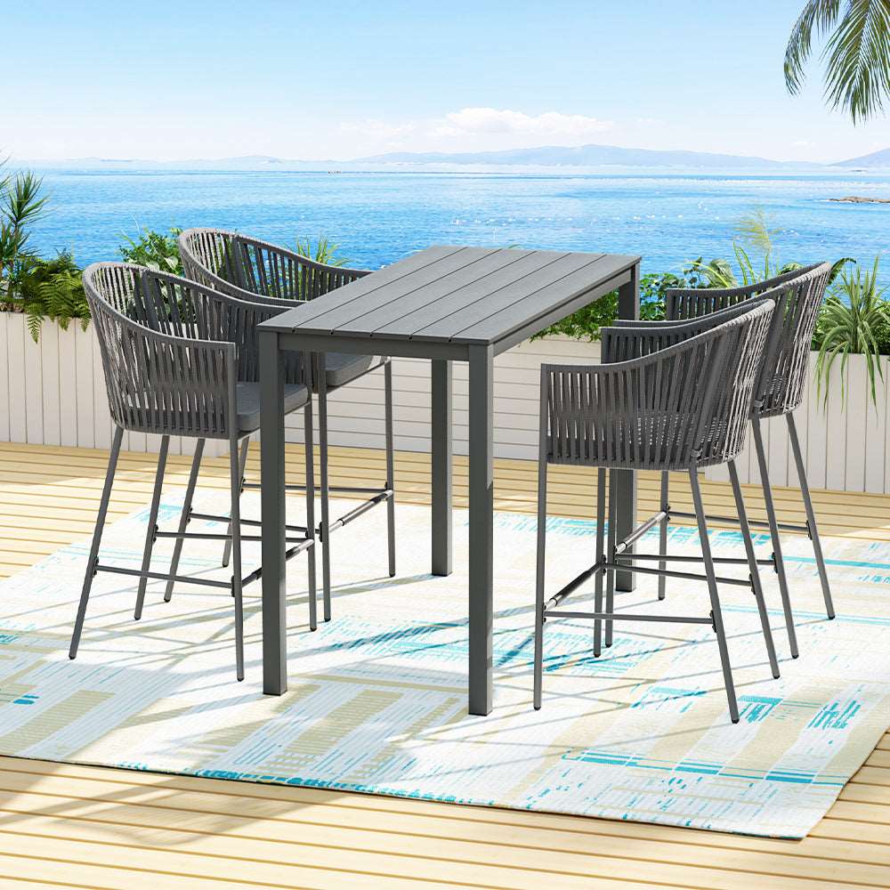 Outdoor Bar Table Set for 4 | Luxury Outdoor Rope Design | Grey