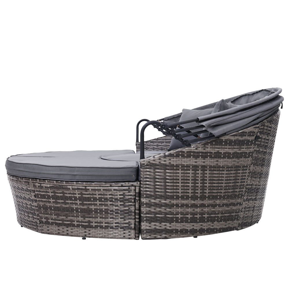 Outdoor Daybed Rattan 4-Piece Day Bed Set Grey