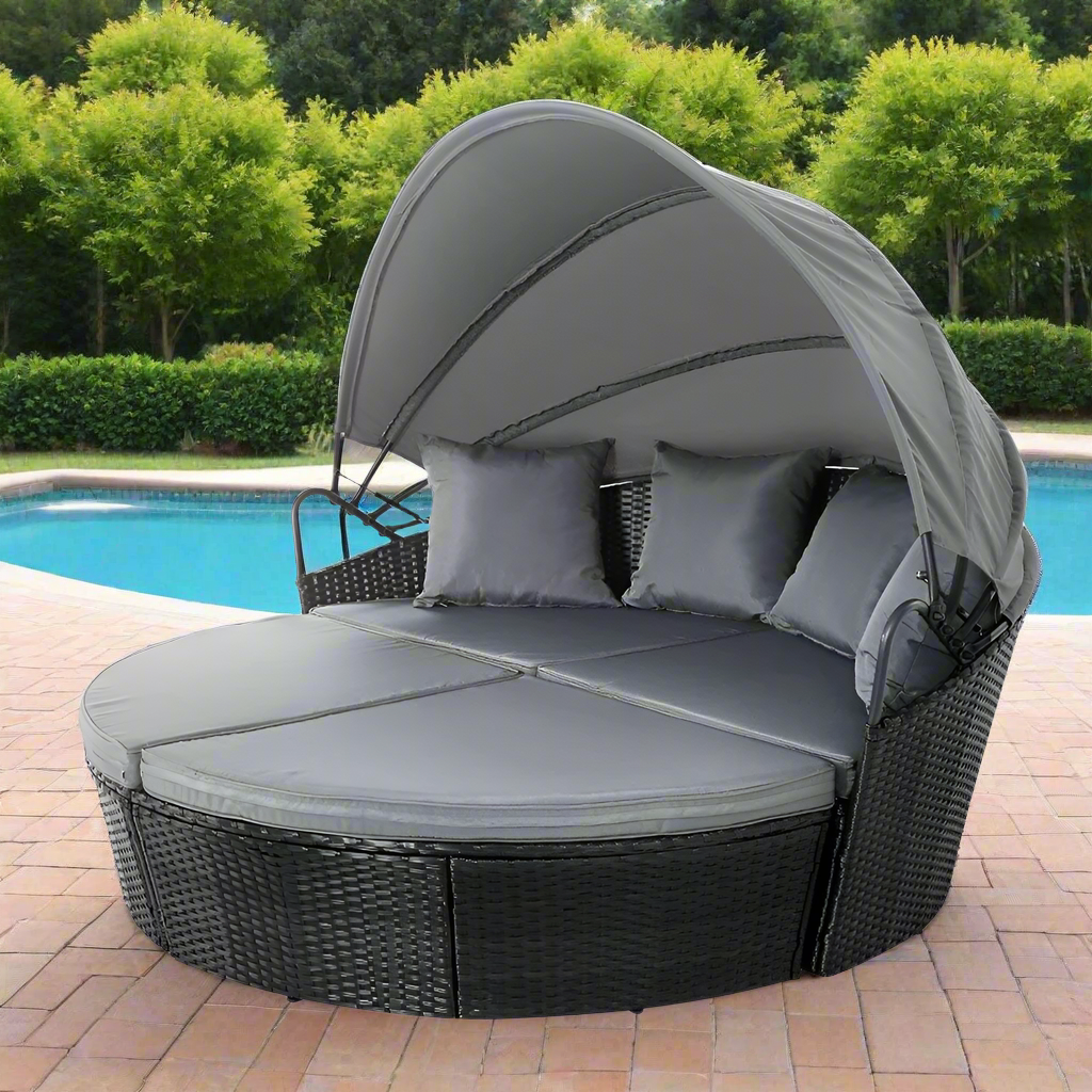 Outdoor Daybed Rattan Day Bed Sun Lounge Set Black