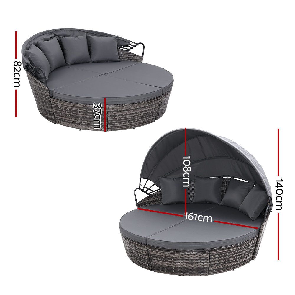 Outdoor Daybed Rattan Day Bed Set Grey