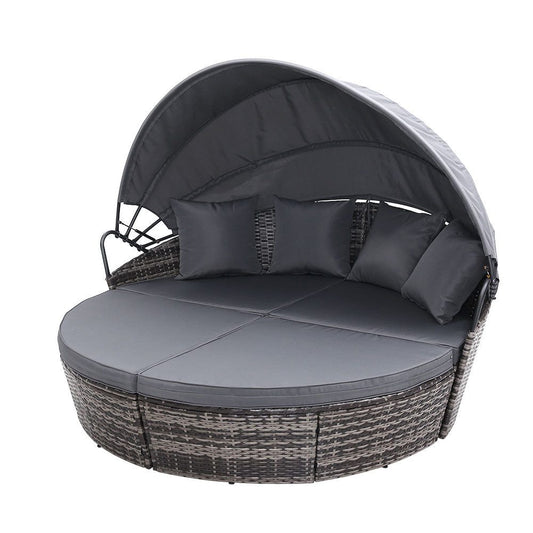 Outdoor Daybed Rattan Day Bed Set Grey