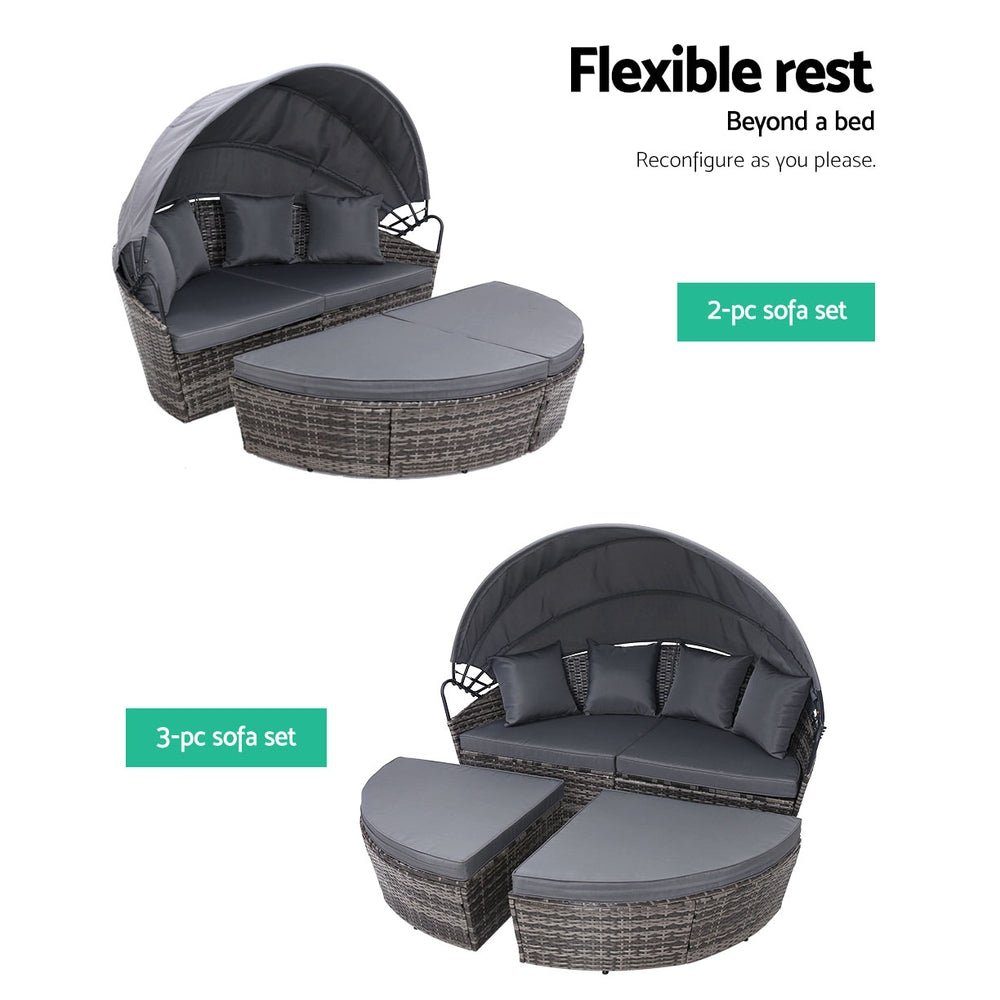 Outdoor Daybed Rattan Day Bed Set Grey