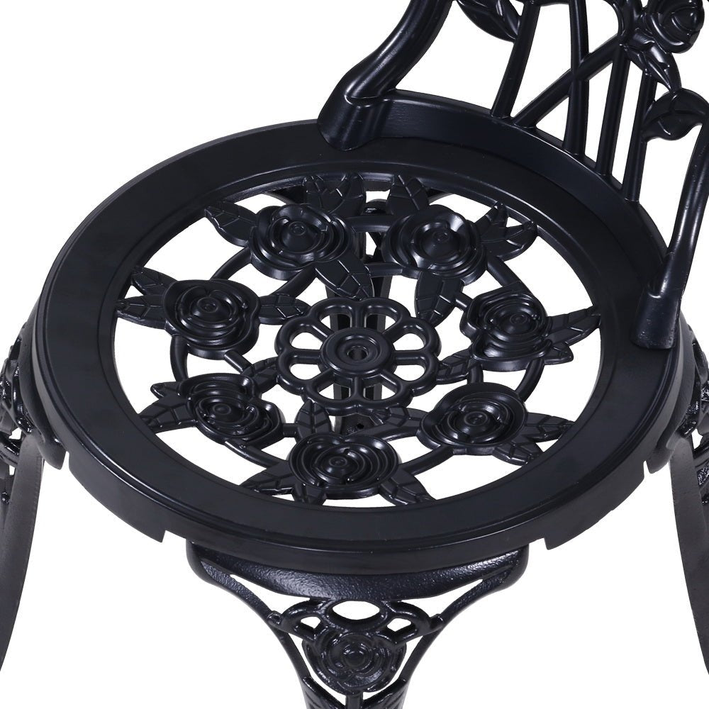 Outdoor Dining Setting for 2 | Bistro Set | Cast Aluminium | Rose Design | Black