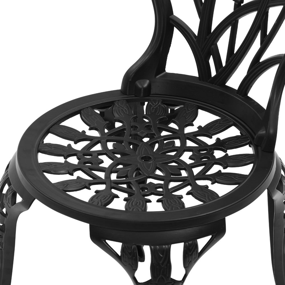 Outdoor Dining Setting for 2 | Bistro Set | Cast Aluminium | Tulip Design | Black
