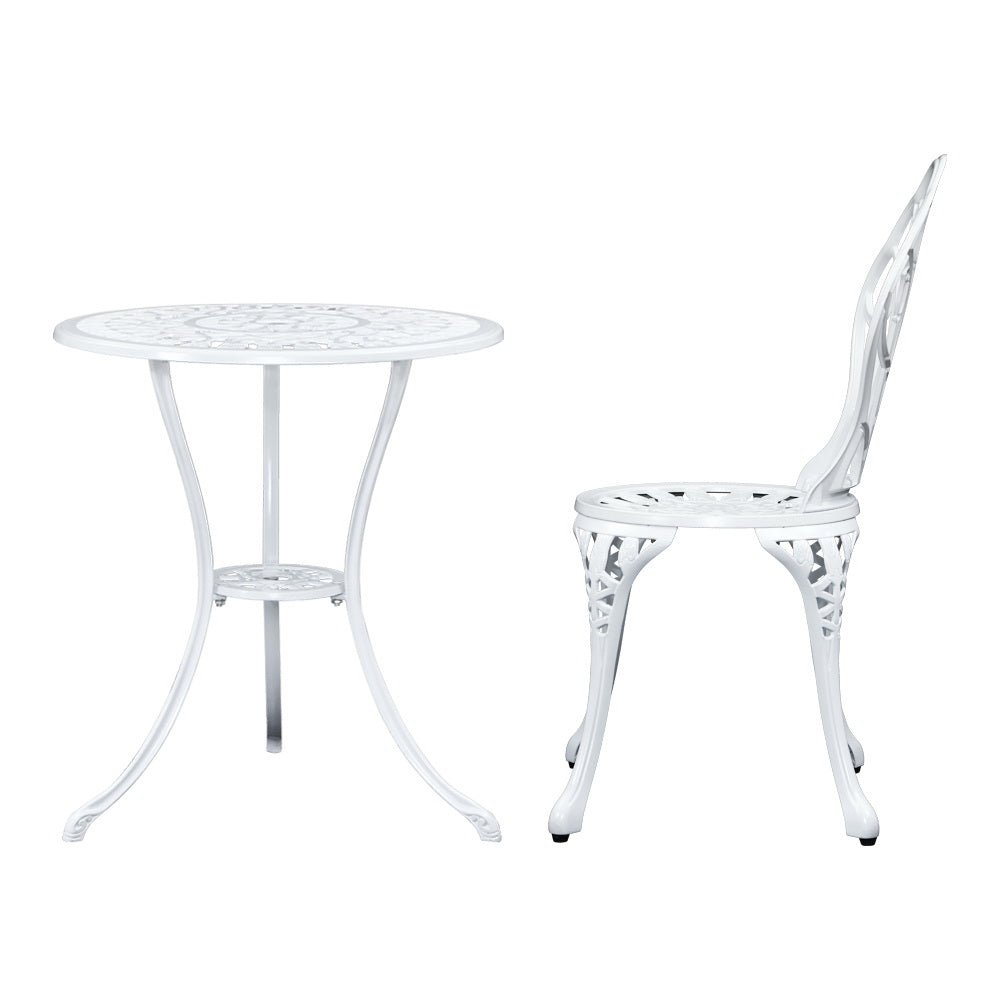 Outdoor Dining Setting for 2 | Bistro Set | Cast Aluminium | Tulip Design | White