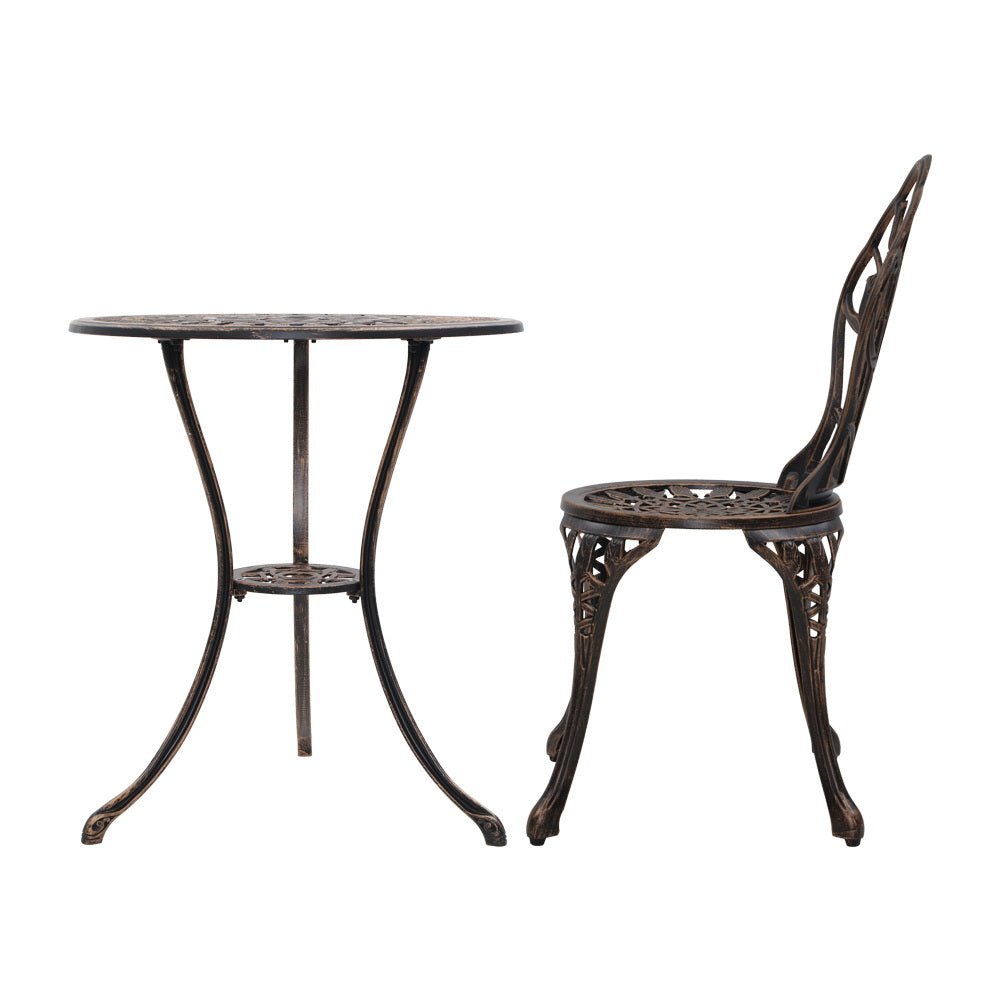 Outdoor Dining Setting for 2 | Bistro Set | Cast Aluminium | Tulip Design | Bronze