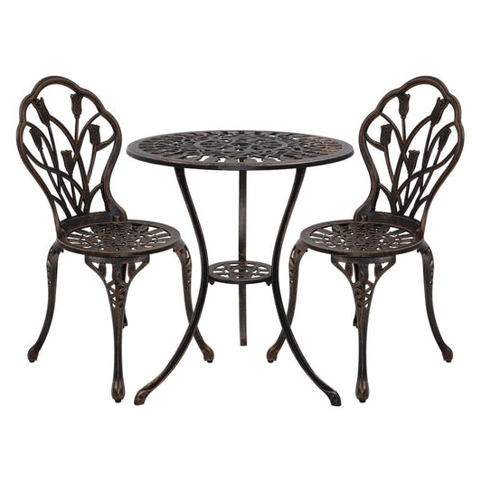 Outdoor Dining Setting for 2 | Bistro Set | Cast Aluminium | Tulip Design | Bronze